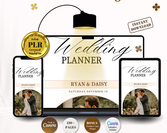 Featured listing image: The Ultimate Wedding Planner: 310 Pages with Editable Canva Resell Rights | Commercial & Personal Use | PLR with 100% Profits