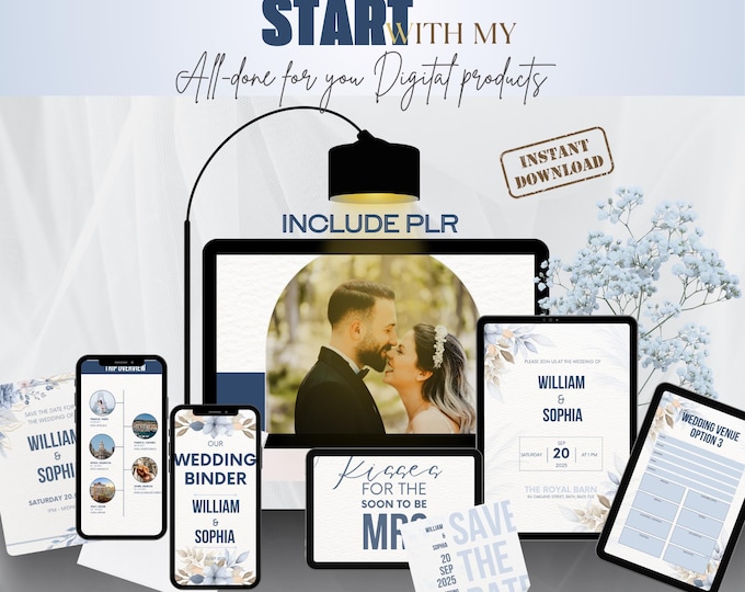 Featured listing image: The Ultimate Wedding Bundle Kit: Canva Templates All-in-one Wedding Bundle with PLR | 300+ Pages Resell Rights | Planner Itinerary