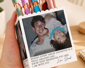 Personalized Daddy and Daughter Photo Building Block Pen Pot, Custom Father's Day Gift for Dad, New Dad Gift, First Time Dad Gift, Papa Gift