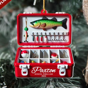 Personalized Fishing Tackle Box 2D Flat Ornament, Fisherman Ornament, Dad Fishing Ornament, Custom Ornament for Him, Gifts for Him