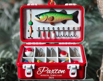 Personalized Fishing Tackle Box 2D Flat Ornament, Fisherman Ornament, Dad Fishing Ornament, Custom Ornament for Him, Gifts for Him