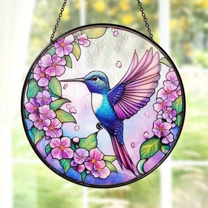 Hummingbird Stained Glass Suncatcher, Hummingbird Window Hanging, Bird Wall Art, Gifts for Mom, Hummingbird Lover Gift, Gift for Bird Lovers