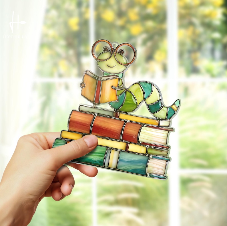 Bookworm Window Display Bookworm Suncatcher, Book Acrylic Suncatcher, Book Window Decor, Book ...