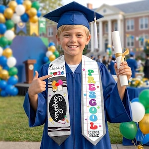 Custom Name Kid Graduation Stole, Crayon Kindergarten Grad Stole, Graduation Gift for Daughter Son, Class of 2026 & Last Day Of School Gift Color 2