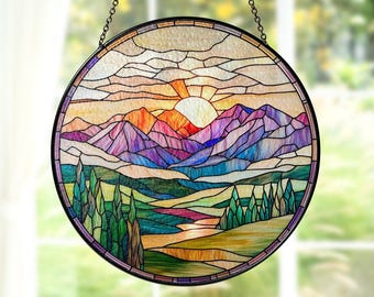 Mountain Range Suncatcher Stained Glass, Mothers Day Gift for Mom, Mountains Ornament,Mountain Range,Home Decor,Mountains Lover Gift for Mom