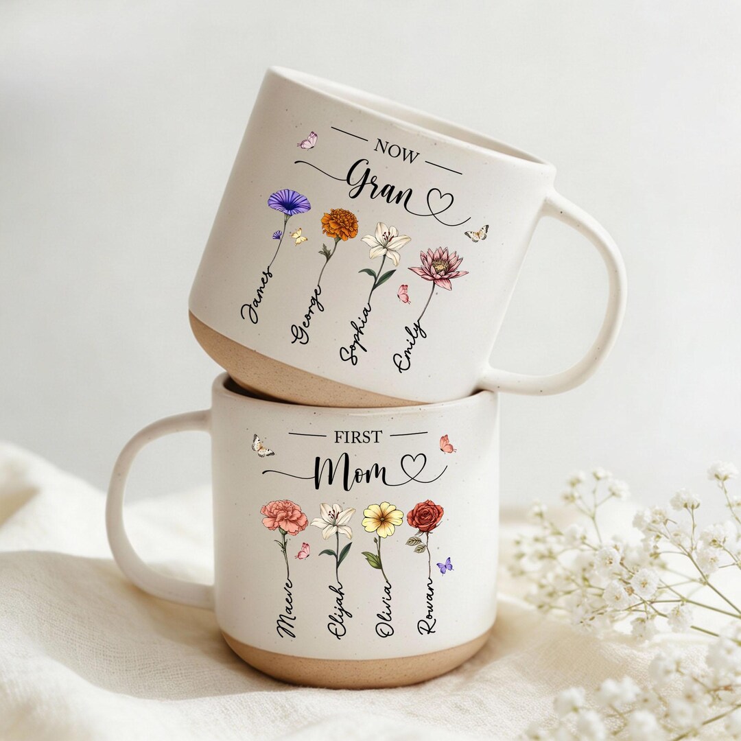 First Mom Now Grandma Garden Pottery Mug, Custom Grandma Garden Mug ...