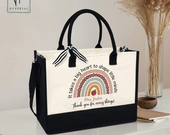 Teacher Tote Bag, Personalized Teacher Bag, It Takes A Big Heart To Shape Little Minds, Teacher Appreciation Gifts, Rainbow Teacher Tote Bag