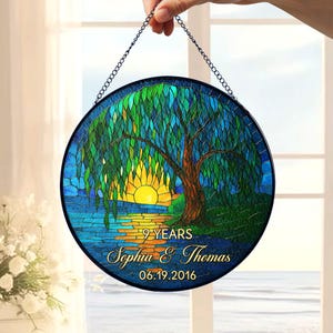 9th Anniversary Willow Stained Glass Suncatcher, Willow Tree 9 Year Anniversary Gift, 9th Anniversary Gift, Wedding Anniversary Gift For Her