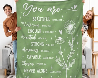 You Are Bible Wild Flower Christian Blanket, Thanksgiving, Birthday, Inspirational Christian Gifts for Women Faith Fleece Throw Blankets