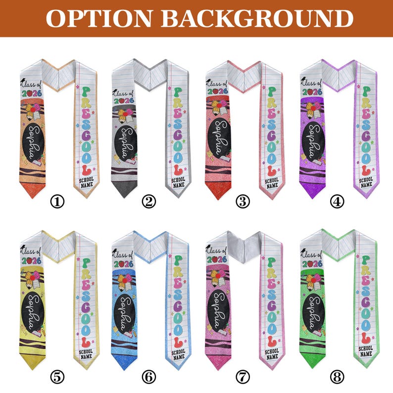 Custom Name Kid Graduation Stole, Crayon Kindergarten Grad Stole, Graduation Gift for Daughter Son, Class of 2026 & Last Day Of School Gift image 2