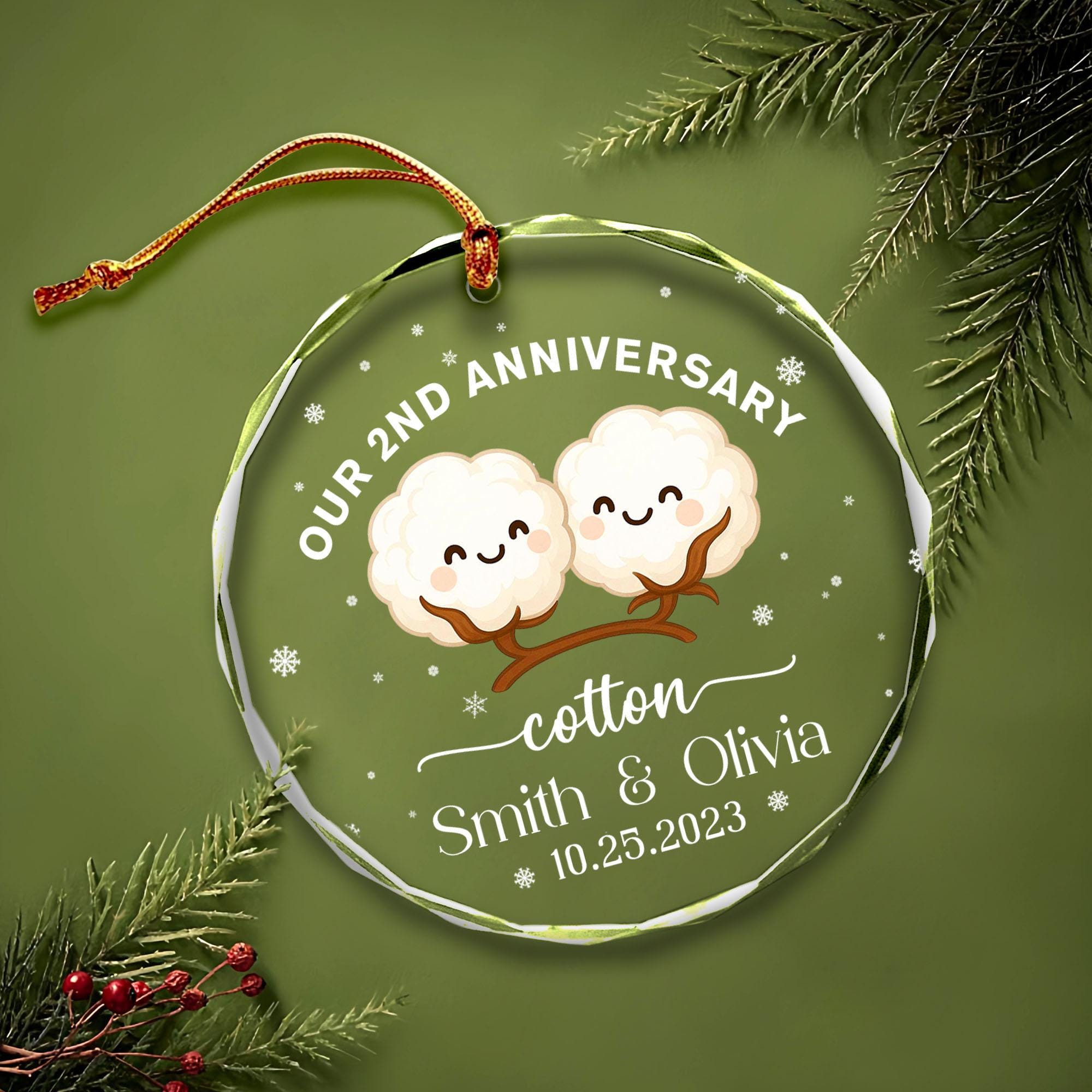 Personalized 2nd Anniversary Ornament Cotton Wedding Anniversary Gift