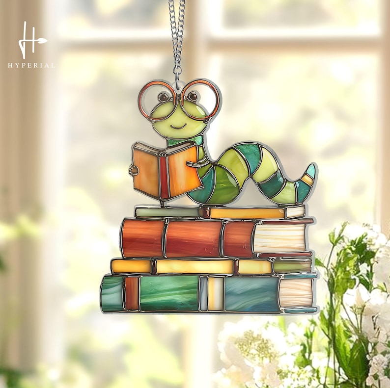 Bookworm Window Display Bookworm Suncatcher, Book Acrylic Suncatcher, Book Window Decor, Book ...