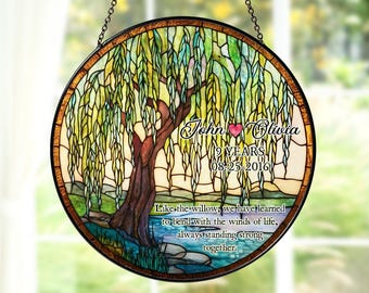 9th Anniversary Willow Stained Glass Suncatcher, 9th Anniversary Gift,Willow Tree 9 Year Anniversary Gift,  Wedding Anniversary Gift For Her