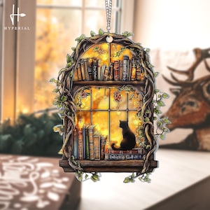Black Cat And Book ACRYLIC Suncatcher, Book Suncatcher,Book Window Hanging, Book Lover Gift, Book Club Gift,Book Reader Gifts,Librarian Gift