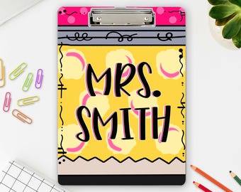Personalized Teacher Appreciation Gift, Custom Pencil Teacher Acrylic Clipboard, Teacher Name Clipboard, End Of Year, Back to School Gift