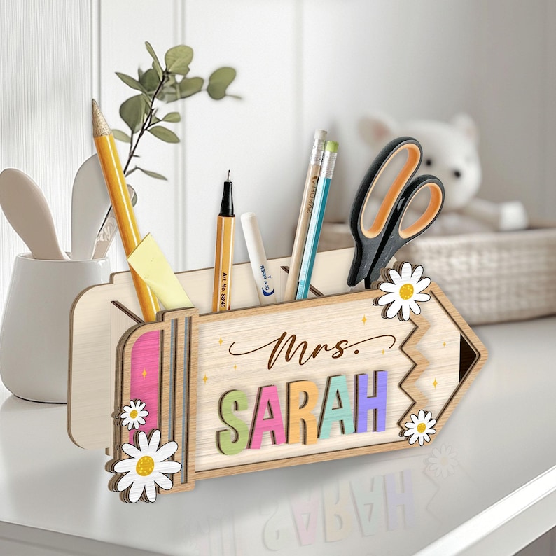 Teacher Appreciation Gift, Custom Pen Holder for Desk, Personalized Pen ...