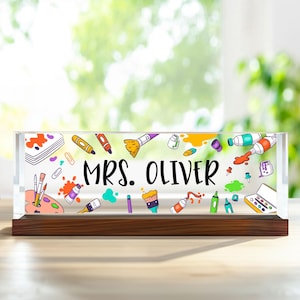 Personalized Art Teacher Desk Sign, Teacher Acrylic Block, Art Teacher Desk Name Plate, Art Teacher Gift, Artist Gift, Art Lover Gift