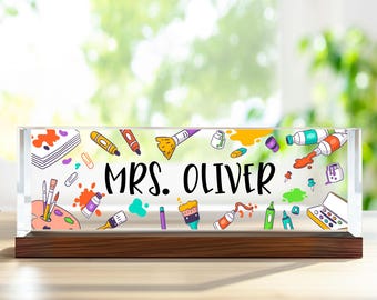 Personalized Art Teacher Desk Sign, Teacher Acrylic Block, Art Teacher Desk Name Plate, Art Teacher Gift, Artist Gift, Art Lover Gift
