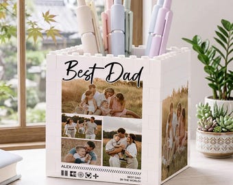 Personalized Best Dad Building Block Pen Holder, Custom Dad And Kids Photo Building Block, Father's Day Gift From Kids, New Dad Gift