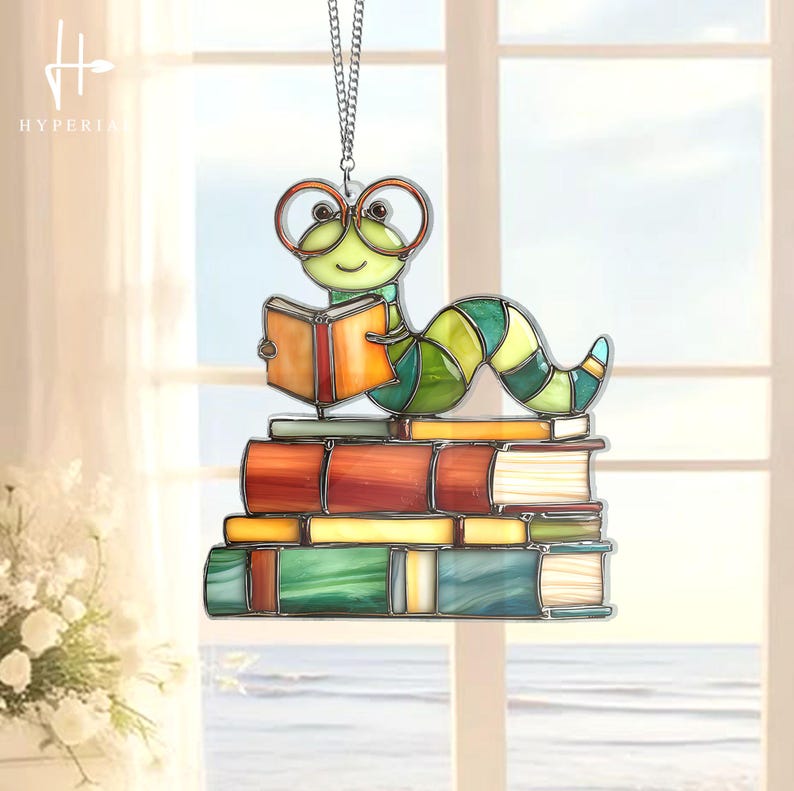 Bookworm Window Display Bookworm Suncatcher, Book Acrylic Suncatcher, Book Window Decor, Book ...