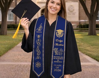 Custom Biology Graduation Stole, Personalized Name Class Of 2026 Stole, Sciene Major Graduation Sash, Genetics Bachelor Gift