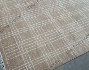 Hand Knotted Wool Rug Soft Beige White Modern Linear Pattern Area Rug for Livingroom Bedroom Nursery Entryway Office 5x8 6x9 8x10 9x12 Rug