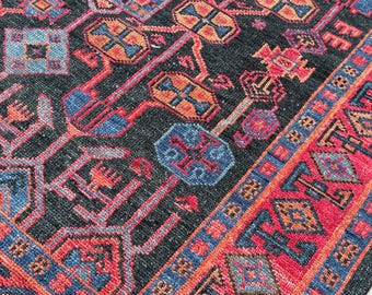 Hand Knotted Wool Rug Black Red Blue Tribal Geometric Pattern Oriental Area Rug for Living Room Bedroom Boho Farmhouse Decor Area Rug