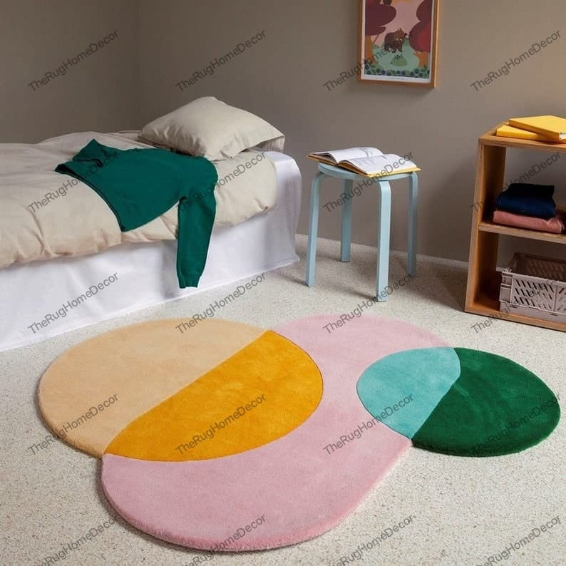Irregular Solar Kids Capsule Shape Rug Hand-tufted 100% Wool Handmade ...