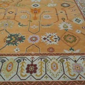Hand Knotted Wool Rug: Mustard Gold Oushak Oriental Design