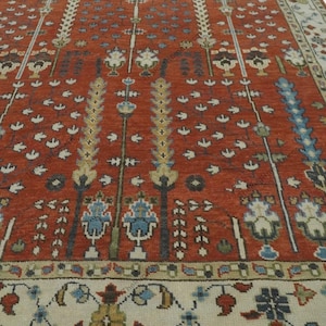 9x12 Tree of Life Rust and Ivory Traditional Hand Knotted Turkish Design Wool Area Vintage Style Carpet Persian-Inspired Area Rug 3x5to12x18