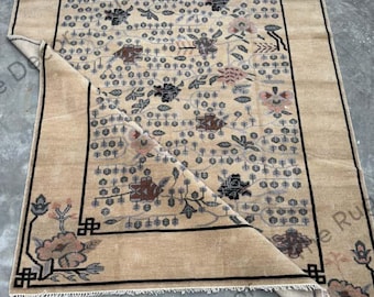 Hand Knotted Wool Rug Art Deco Floral Beige Oriental Area Rugs for Livingroom Bedroom Dining Office8x10,9x12,8x11,10x14,12x15, Ready To Ship