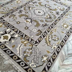 Hand knotted Muted Gray Oushak Made to Order (In Any Size!!) Geometric Knotted Modern Oushak rug/ large area/sage/muted oushak rug 5x8 8x10