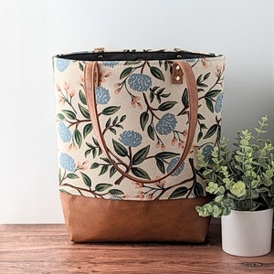 Blue Peony Floral Tote: Rifle Paper Co, Flower Bag, Vegan Leather Tote