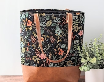 Black Wildflower Tote: Rifle Paper Co, Flower Bag, Vegan Leather Tote