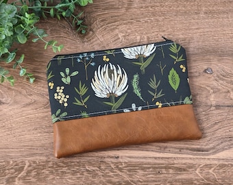 Protea Flower Makeup Bag: Cosmetic bag and travel pouch, vegan leather