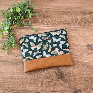 Moth Makeup Bag: Insect cosmetic bag and travel pouch, vegan leather