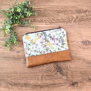 Purple and Yellow Wildflower Bag: Floral makeup bag, cosmetic bag and travel pouch