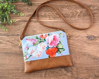 Vintage schoudertas met bloemen: bloementas, imitatieleer