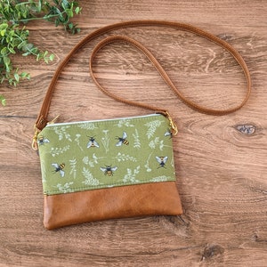 Bee Cross-Body Bag: Green Bee Bag, faux leather