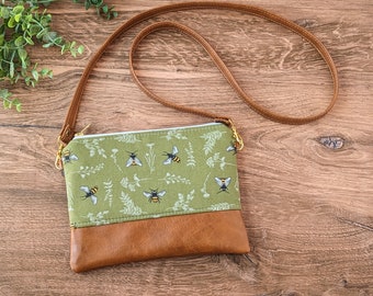 Bee Cross-Body Bag: Green Bee Bag, faux leather