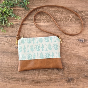Cactus Cross-Body Bag: Mint Cactus bag, faux leather