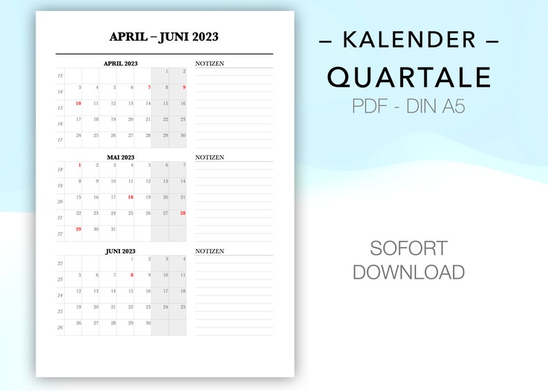 PDF QUARTALE 2023 KALENDER Printable Etsy.de
