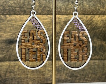 EAS TER - Hand Painted Stained Wood Dangles Earrings