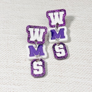 Customizable Spirit Varsity Initials Dangle Earrings Handmade
