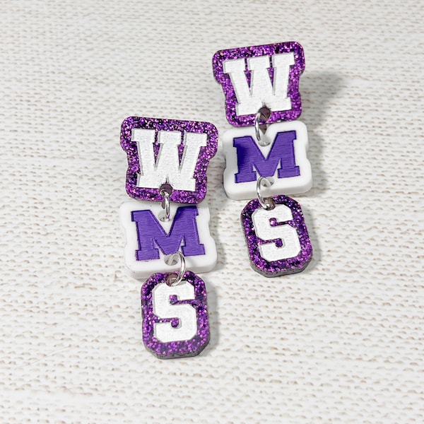 Customizable Spirit Varsity Initials Dangle Earrings Handmade