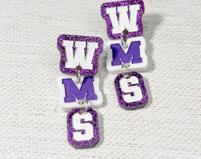 Customizable Spirit Varsity Initials Dangle Earrings Handmade