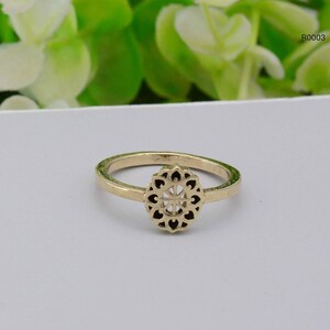 Gold Brass Flower Ring: Dainty Stackable Ring,