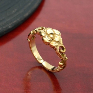 Gold Flower Adjustable Ring: Handmade Brass Floral Boho Ring,