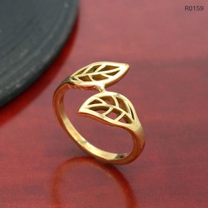 Brass Leaf Ring: Dainty Art Deco Geometric Twig Jewelry,