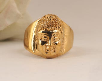 Gold Buddha Face Ring: Handmade Spiritual Statement Jewelry,